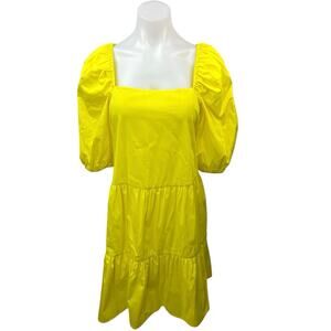 C. Wonder Women's Yellow Half Puff Sleeve Square Neck Tiered A Line Mini Dress M
